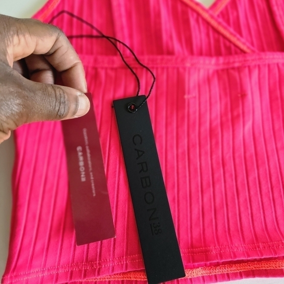 Carbon38 Women's Vertical Ribbed Wrap Tank Red XS New With Tag Athleisure - Picture 8 of 8